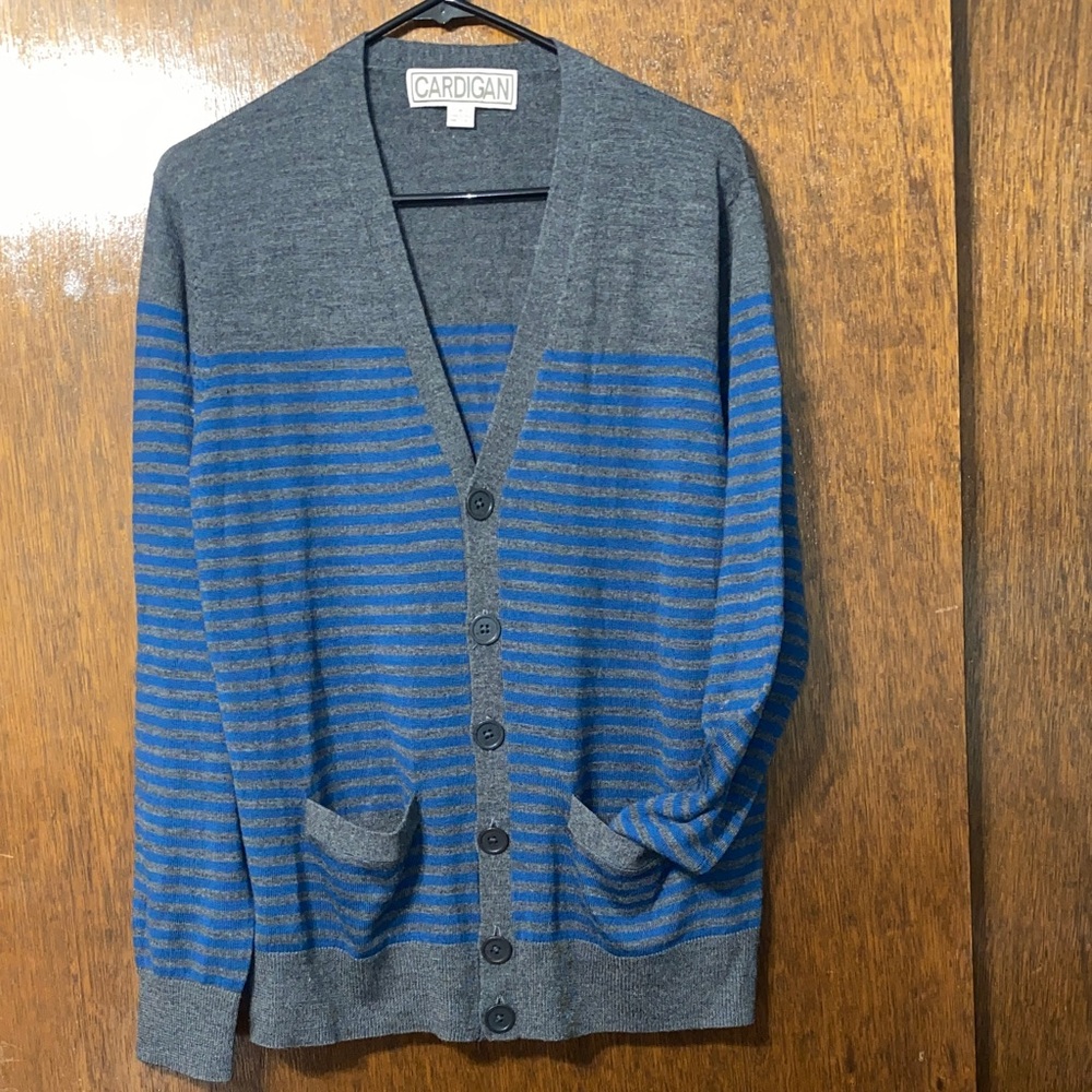 100% Wool Striped Cardigan Sweater – Men’s Medium